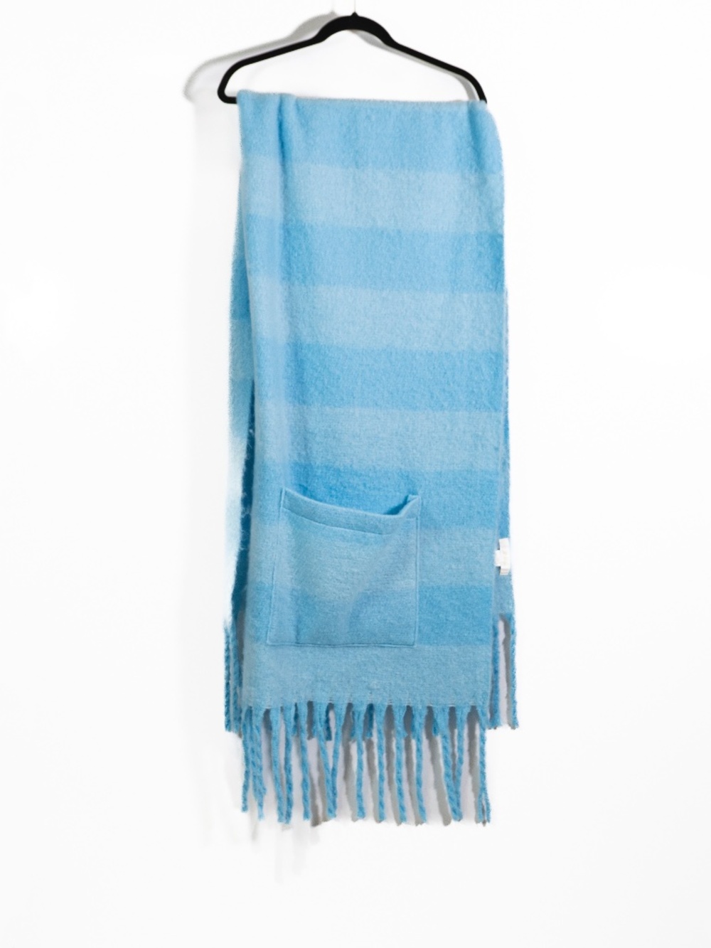 Lilly Pulitzer Camelia Fringe Scarf Faux Mohair Striped Wrap With Pockets Blue